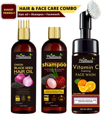 Phillauri Onion Hair Kit And Vitamin C Facewash (Hair Oil + Shampoo + Foaming Facewash)  (3 Items In The Set) For Rs. 151 @ 85 %