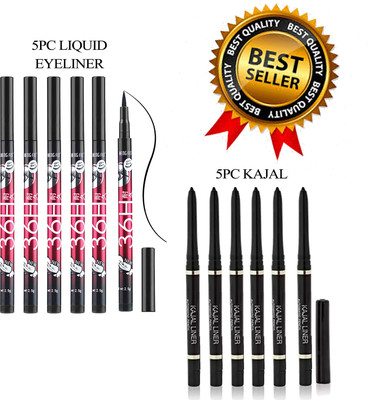 POMORA Professional Face Combo Kit| Waterproof, Smudgeproof-Liquid Eyeliner & Kajal (5Pc Each)(10 Items in the set)