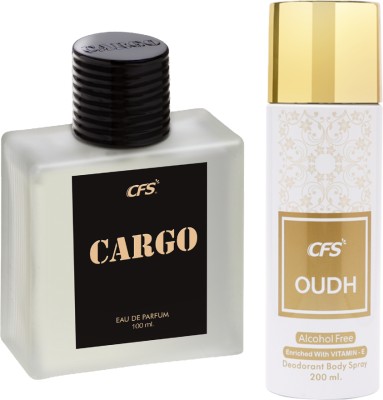 CFS Cargo Black EDP Long Lasting Perfume & Oudh White Deodorant Body Spray(2 Items in the set)