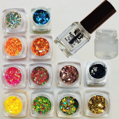 vizo Chunky glitter eyeshadow powder multicolour 12 pcs + Nail polish + Glitter Gule(14 Items in the set)