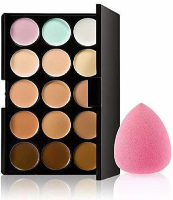 SHEFFO 15 Shades Color Contour Palette With Makeup Blender Concealer(2 Items in the set)