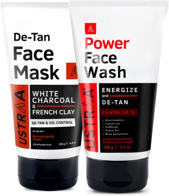 USTRAA De-Tan Face Mask - Oily Skin & Power Face Wash - Effective Tan Removal(2 Items in the set)