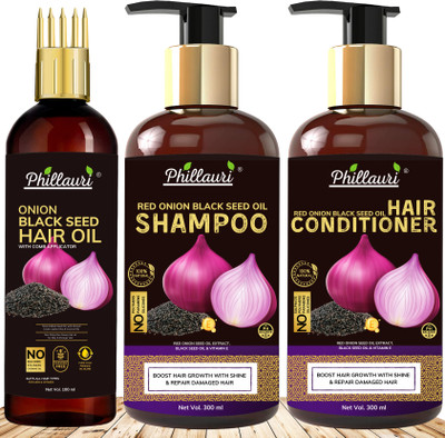 Phillauri Red Onion Black Seed Oil Ultimate Hair Care Kit (Shampoo + Hair Conditioner + Hair Oil)  (3 Items In The Set) For Rs. 217 @ 86 %