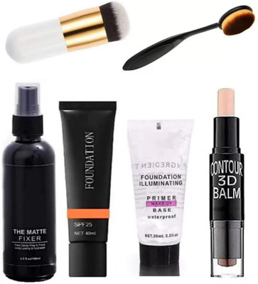 SHEFFO Foundation Brush and Oval Brush & 3D BALM STICK WITH ALL GLAMOROUS GLOW SKIN(6 Items in the set)
