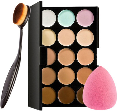 MYEONG Make up Brush with make up blender 15 Colors concealer(3 Items in the set)
