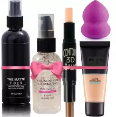 balaan's beauty bazar Primer, Fixer ,Foundation puff Blender ANd contour stick Combo Pack Of 1(5 Items in the set)