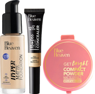 BLUE HEAVEN Hyper matte Foundation 30ml+ Concealer 17ml +Compact 16G (Set of 3) _Vanilla101(3 Items in the set)
