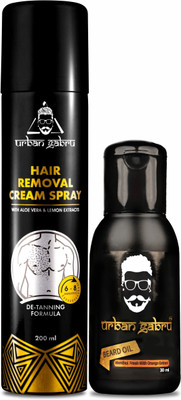 urbangabru Hair Removal Cream Spray - Lemon Extract 200 ML & Beard Oil 30 ML(2 Items in the set)