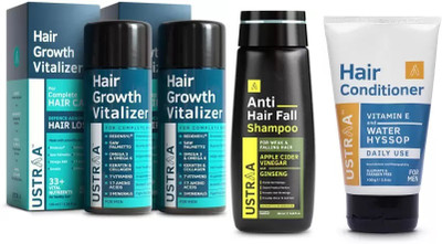USTRAA Anti Hair Fall Shampoo with Apple Cider Vinegar 250ml , Hair Conditioner - 100ml and Hair Growth Vitalizer - 200ml pack of 2(4 Items in the set)