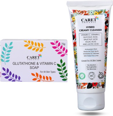 Caret Organic Hybrid Creamy Cleanser For Dead Skin And Dark Spots ( 100ml Face Wash ) No Sls, Alcohol & Paraben And Gluthiaone & Vitamin C Skin Whitening Soap ( 75g ) (Pack of 2)(2 Items in the set)