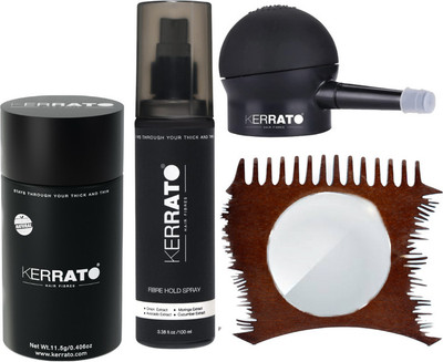 KERRATO HAIR FIBRES 11.5gm(MEDIUM BROWN), Spray(100ml), Comb & Pump| Combo Kit(4 Items in the set)