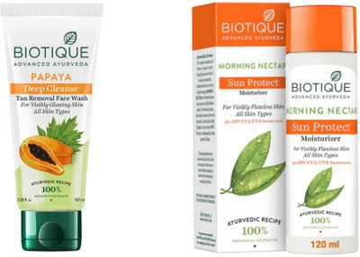 BIOTIQUE Papaya Face Wash 100 ML & Morning Nectar SPF Moisturizer Lotion 120 ML(2 Items in the set)