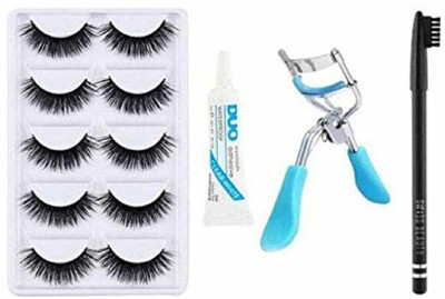 ClubComfort 5 Pieces Eyelashes with Eyelash Glue and Eyelash Curler With Black Eyebrow (Pack of 8)(8 Items in the set)