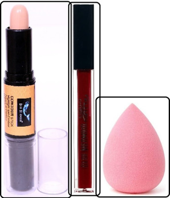 BLUEMERMAID LONG LASTING RED LIPSTICK WITH MAKEUP BLENDER &(3 Items in the set)