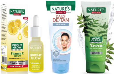 Nature's Bright Glow Vitamin C Serum (12ml)Daily De-Tan Gel Face Wash (50ml)Acne Clear Neem Face Wash (50ml)(3 Items in the set)