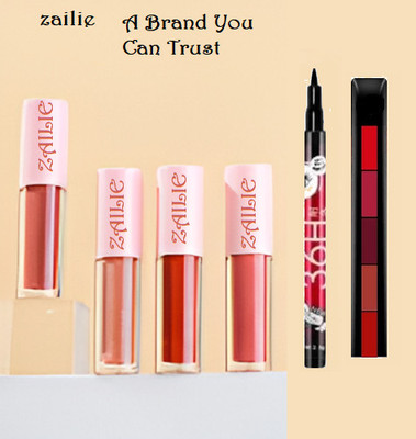 Zailie Mini Lipsticks, Super Stay Matte Finish Lip Color 5 in 1 red Lipstick 36 hour liner(3 Items in the set)