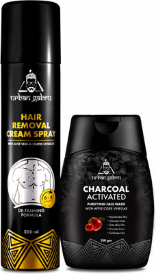 urbangabru Hair Removal Cream Spray - Lemon Extract 200 ML & Charcoal Face Wash 120 GM(2 Items in the set)
