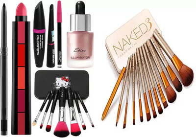 SUBHMUN 3in1 Eyeliner Mascara Eyebrow Pencil & 5 Step Lipsticks & Set of 7 Makeup Brush & Highlighter(6 Items in the set)