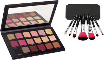SUBHMUN RoseGold Textured Eyeshadow Palette & 7 pcs Soft Makeup Brushes set (black)(2 Items in the set)