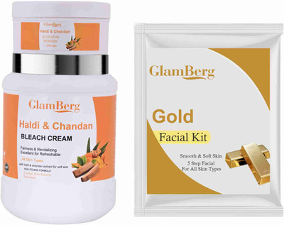 Glamberg Haldi & Chandan Bleach Cream With Activator + Gold Facial Kit 5 in 1(2 Items in the set)