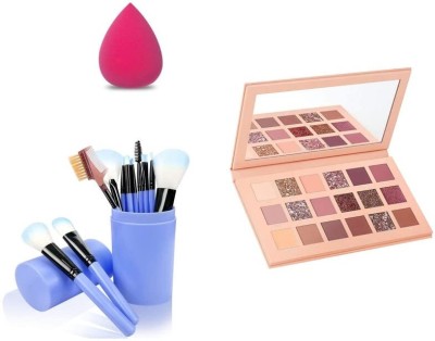 CLOUDIE BEAUTY 18 Colors Nde Edition Eye Shadow Palette, 12 Pcs Makeup Brush With Barrel Box, 1Pcs Makeup Blender Sponges Puff(3 Items in the set)