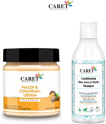Caret Organic Haldi & Chandan Ubtan Face Pack And Conditioning Aloevera & Neem Shampoo-Sls(2 Items in the set)