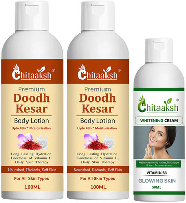 CHITAAKSH Doodh Kesar Body Lotion and White Whitening Cream(3 Items in the set)
