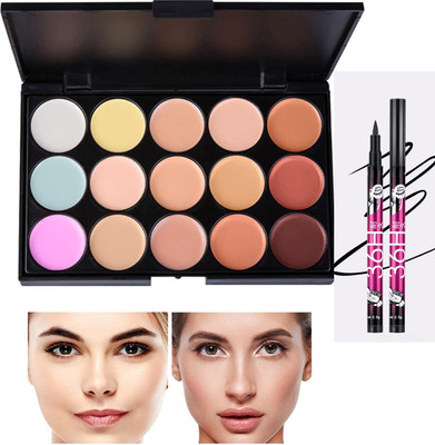 Facejewel 15 Colors Cream Contour Face Concealer Palette With Eyeliner(2 Items in the set)