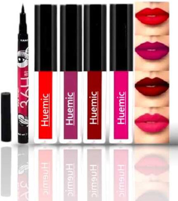 huemic Red Matte Lipsticks Waterproof Pack of 4 PC+ Eyeliner(5 Items in the set)
