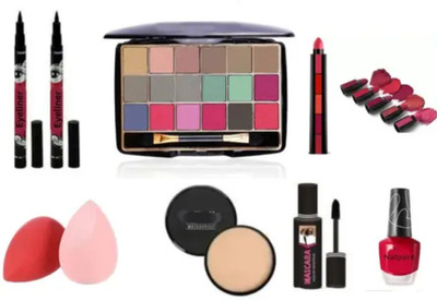 lately EYESHADOW WITH EYELINER MASCARA 5IN1 LIPSTICK NAIL POLISH COMPACT & PUFF(9 Items in the set)