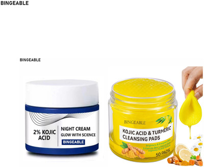 Bingeable Kojic Acid Night Cream & Cleansing Pads | Fades Spots & Boosts Glow(2 Items in the set)