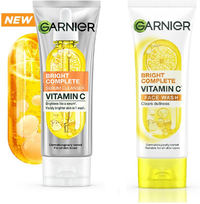 Garnier Men Bright Complete Vitamin C Cleanser Serum Face Wash-100g+Vitamin C Foaming FaceWash-100g(2 Items in the set)