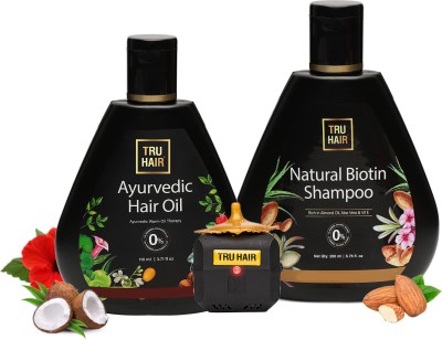 TRU HAIR Ayurvedic Oil with Heater and Biotin Shampoo(3 Items in the set)