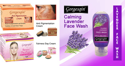GORGESQIN Anti Pigmentation Cream, Removes Freckles and Pigmentation from 7 days, Day Cream 22g & Calming Lavender Face Wash 60 ml(3 Items in the set)