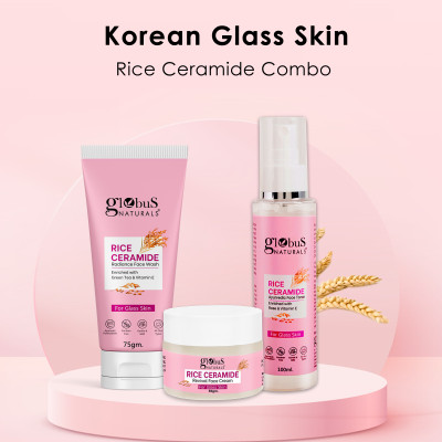 Globus Naturals Rice Ceramide Combo For Korean Glass Skin Face Wash, Face Cream, Face Toner(3 Items in the set)