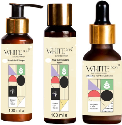 white bon Hair Fall Control Regimen for Normal/Oily Hair - Oily Scalp & Straight Hair - Ayurvedic Hair Care Regimen - 3 Product Kit(3 Items in the set)