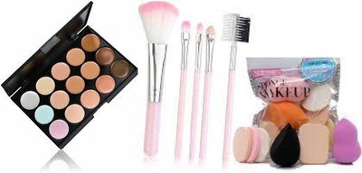 MISTY ALLE 15 SHADES CONTOUR HIGHLIGHTER WITH 6 IN1 PUFF WITH 5 IN1 BRUSHES(12 Items in the set)