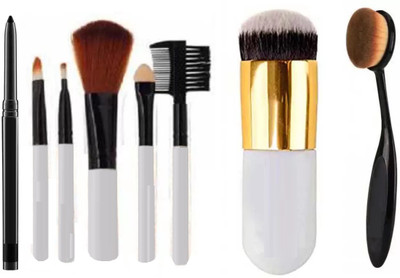 SUBHMUN Kajal & Makeup Foundation Concealer Beauty 5in1 Brush Set & Round Shape Brush & Oval Shape brush(4 Items in the set)