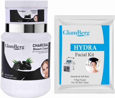 Glamberg Charcoal Bleach Cream With Activator + Hydra Facial Kit 5 in 1(2 Items in the set)