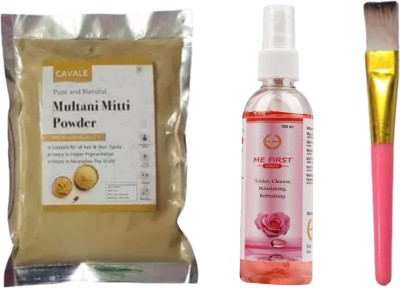 ME FIRST PURE NATURAL MULTANI MITTI POWDER 180GM + ROSE TONER 100ML + FACE PACK BRUSH(3 Items in the set)