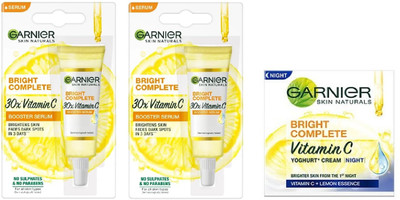 Garnier Men 2pcs Bright Complete Vitamin C 30x Booster Serum-7ml+Vitamin C Yoghurt Night Cream-40g(2 Items in the set)