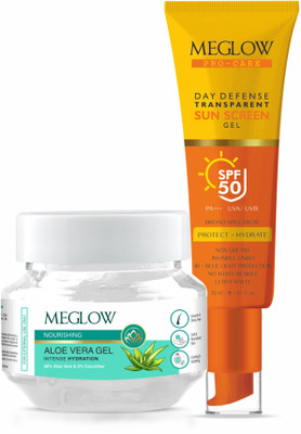 meglow Aloe Vera Gel 100g (Jar) + Sunscreen Gel 30ml SPF 50 - Hydrating & High Protection Skin Care Duo(2 Items in the set) meglow Aloe Vera Gel 100g (Jar) + Sunscreen Gel 30ml SPF 50 - Hydrating & High Protection Skin Care Duo(2 Items in the set)