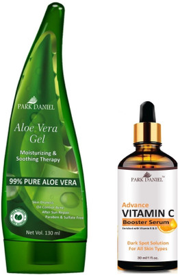 PARK DANIEL Multipurpose Aloe Vera Gel 130ML & Advanced Vit-C Booster Serum 30ml(2 Items in the set)