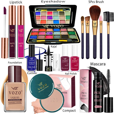 VOZO Makeup Combo Kit One-stop Beauty Package for Beginners and Professionals KT-214(15 Items in the set)