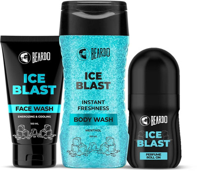 BEARDO Ice Blast Body Wash, Perfume Roll On & Face Wash For Men | Cool Menthol Cooling(3 Items in the set)