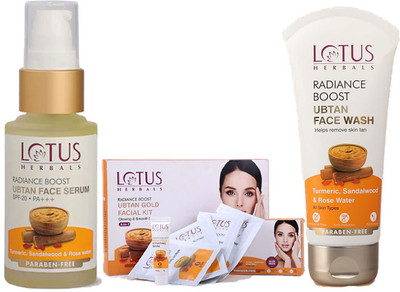 LOTUS HERBALS Radiance Boost ( Ubtan Serum_30ml + Facial Kit_47g + FaceWash_100g )(3 Items in the set)