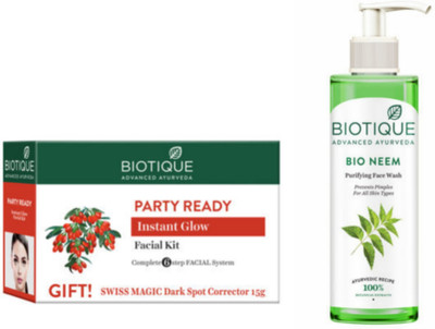 BIOTIQUE Party Ready Facial Kit & Neem Face Wash 200 ml (2 Items in the set)