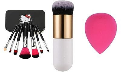Miss Hot Makeup Mini Brush Kit with Storage Box & Sponge Puff & Foundation/Blush Brush(9 Items in the set)