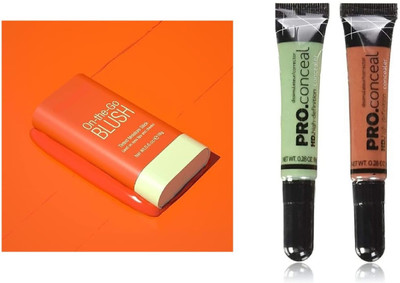 Neycare mini makeup combo set easy to use blusher, green & orange concealer pack of 3(3 Items in the set)