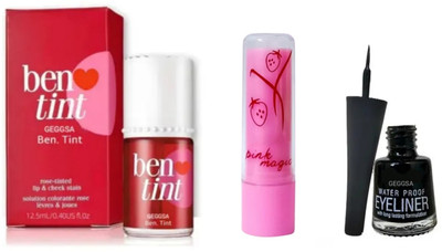 Geggsa Lip & Cheek Stain with Lip Balm and Black Liquid Eyeliner(3 Items in the set)